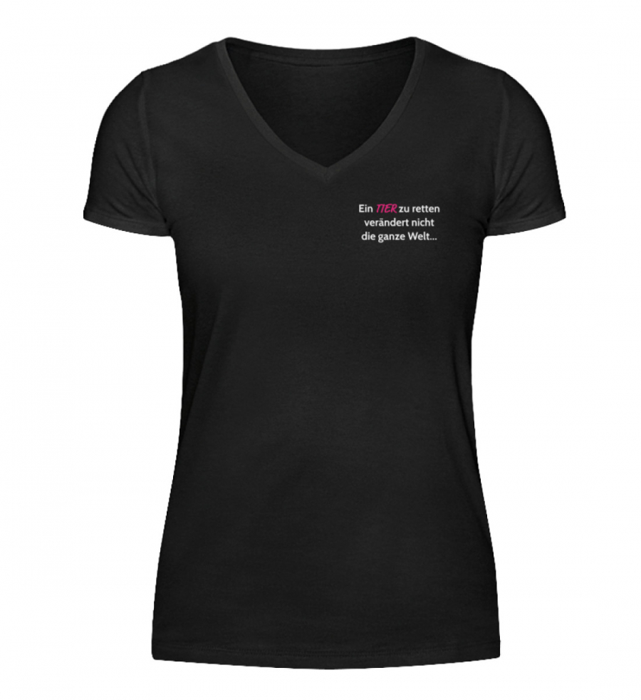 Damenshirt Save heller Print (Schwarz) - V-Neck Damenshirt-16